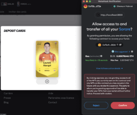 Cartes numériques de footballeurs sur la plateforme Sorare avec un classement de fantasy league