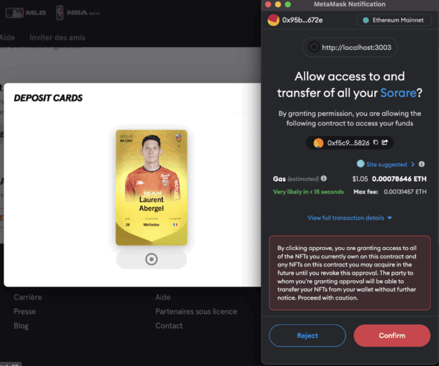 Cartes numériques de footballeurs sur la plateforme Sorare avec un classement de fantasy league